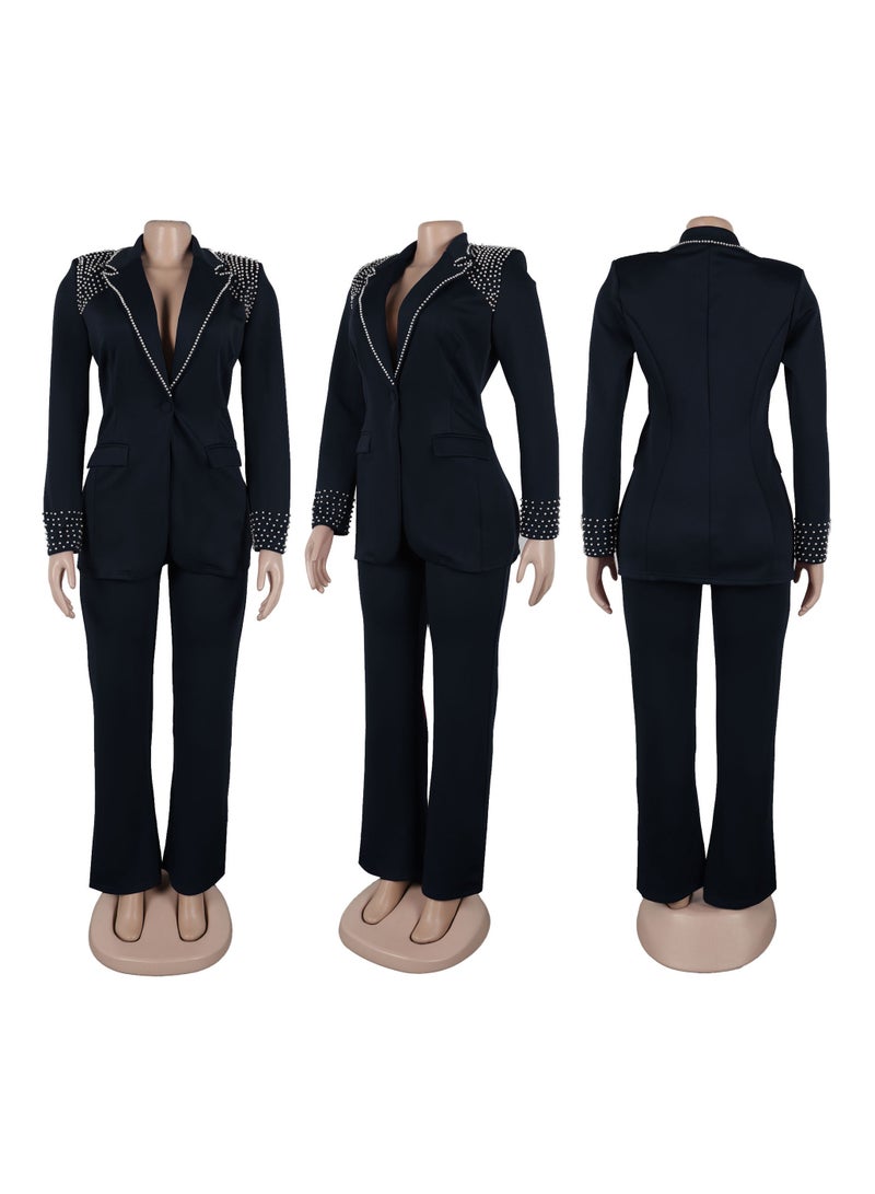 Shougu Pearl Long Sleeved Slim Fit Elastic Suit Two-piece Set  - Image 2