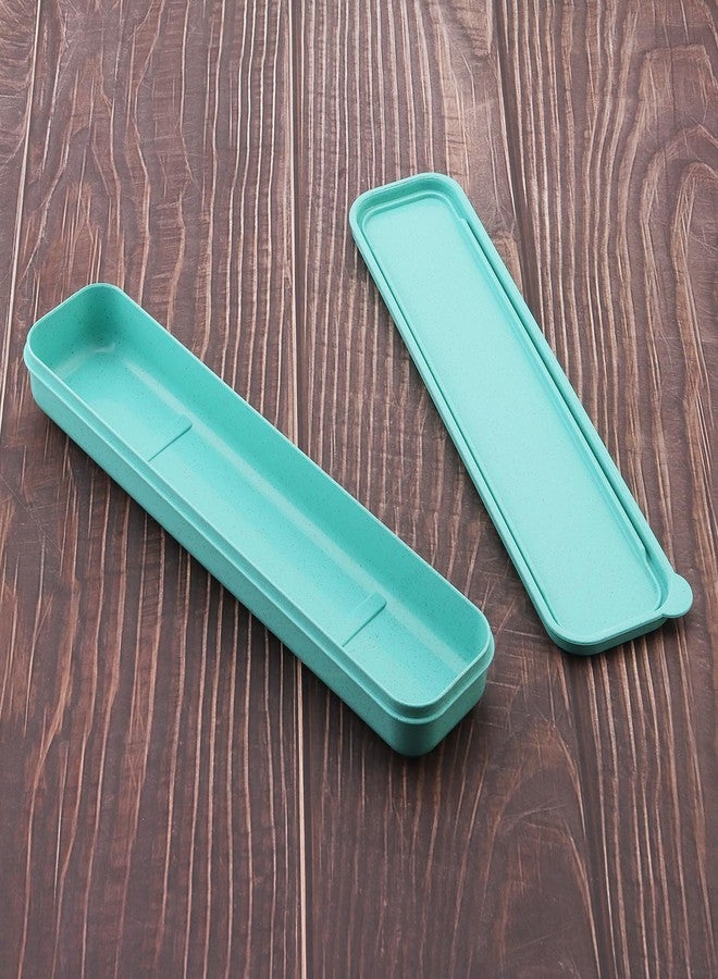 OriGlam 1pcs Reusable Utensils Wheat Straw Travel Cutlery Box, Portable Tableware Flatware Box for Picnic Camping (Green) - Image 2