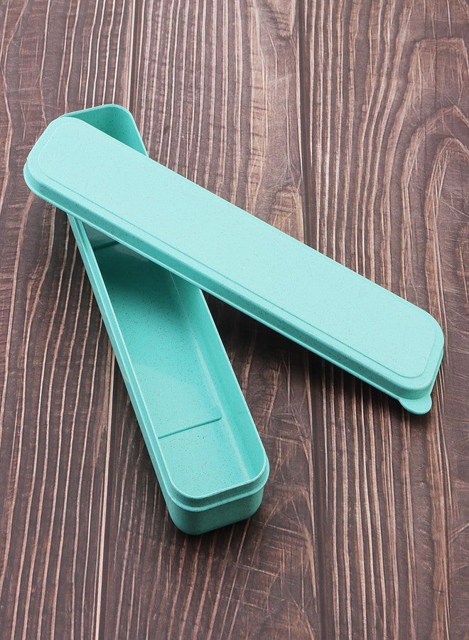 OriGlam 1pcs Reusable Utensils Wheat Straw Travel Cutlery Box, Portable Tableware Flatware Box for Picnic Camping (Green) - Image 4