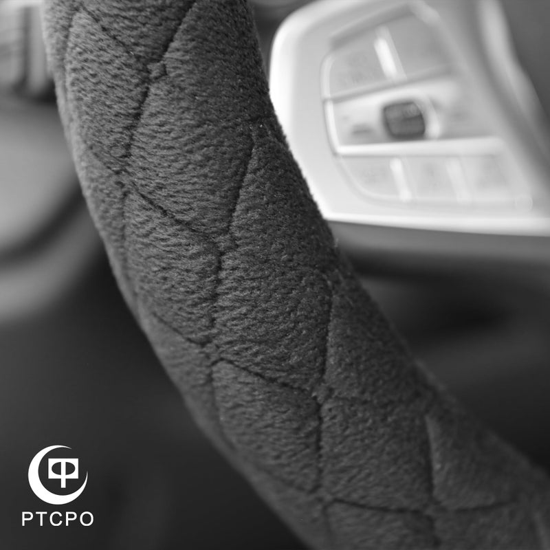 PTCPO Soft Car Steering Wheel Cover for Sedan, SUV, Warm Luxury Velvet, Odorless, Universal, Anti Slip, Summer Winter, Black, Standard Size[14" 1/2-15"](37-38cm) - Image 5