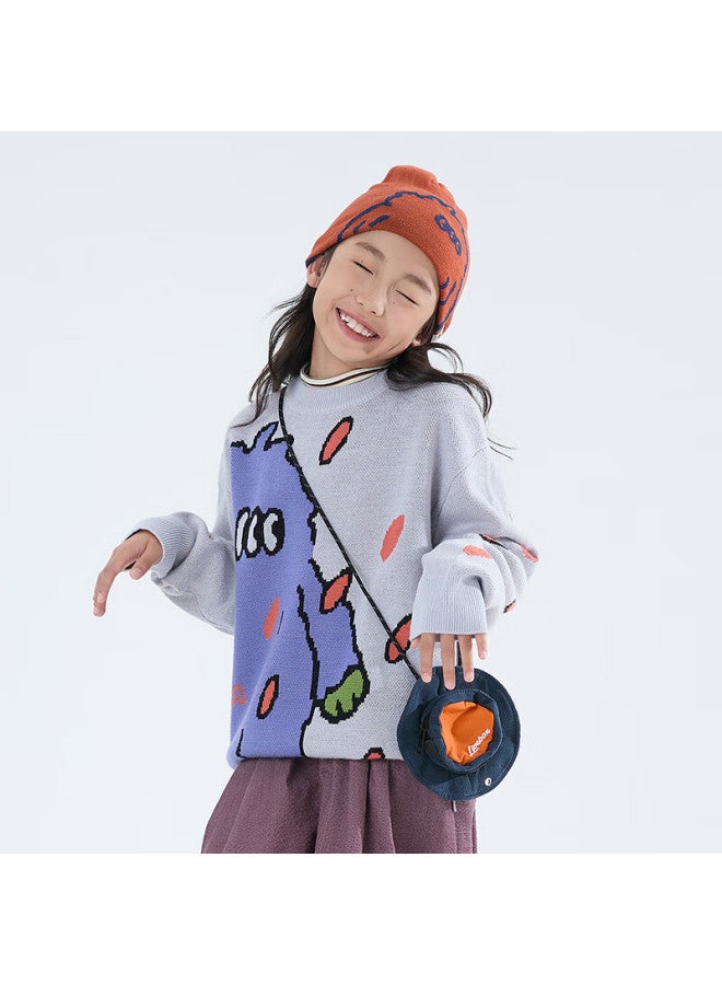 MIPO Mipu [warm Wool] Children's Autumn Winter New Fun Monster Jacquard Sweater Purple 150cm - Image 3
