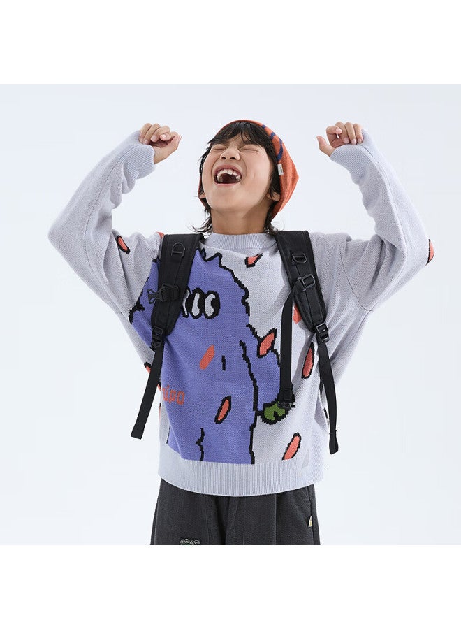 MIPO Mipu [warm Wool] Children's Autumn Winter New Fun Monster Jacquard Sweater Purple 150cm - Image 1