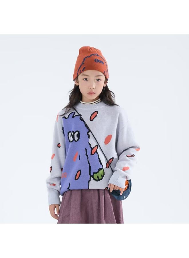 MIPO Mipu [warm Wool] Children's Autumn Winter New Fun Monster Jacquard Sweater Purple 150cm - Image 2