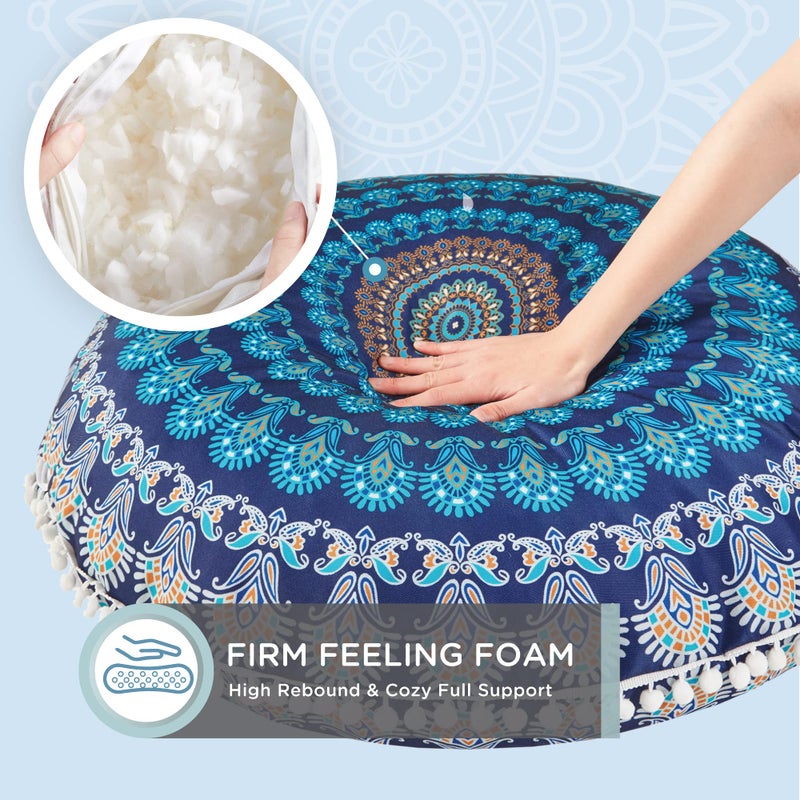 Codi Meditation Floor Pillow Set of 2, Round Large Pillows Seating for Adults, Bohemian Mandala Circle Cushion for Outdoor Fireplace Yoga Living Room, 32 Inch, Memory Foam Added, Navy - Image 3