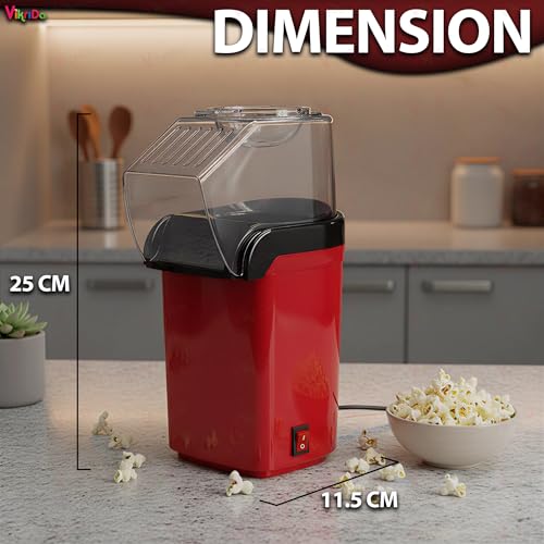 VikriDA Hot Air Popper, Electric Popcorn Maker Machine with 1200W, No Oil Needed, Healthy and Delicious Snack for Kids, Adults.Great for Holding Parties in Home - Image 2
