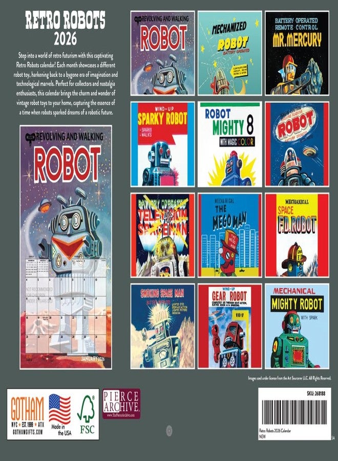 Poster Foundry Retro Robot Calendar 2026 Monthly Wall Calender 12 Month | American Made In The USA - Image 3