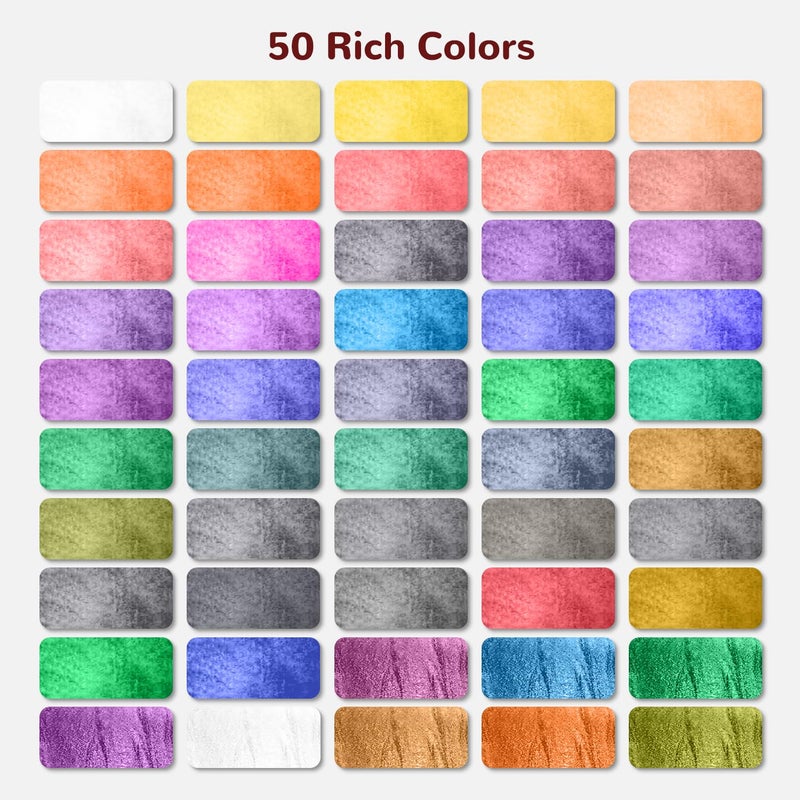 botkc Watercolor Paint Set with 100 Rich Colors,Professional Travel Art Kit with 7 Brushes, 8 Papers, Palette & Accessories,Includes Metallic & Fluorescent Paints,Art Supplies for Artists, Adults & Hobbyists (50 unique colors) - Image 3