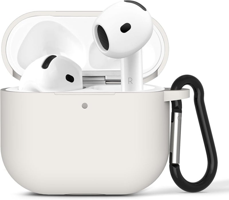 Geekria Silicone Case Cover Compatible with Apple AirPods 4 True Wireless Earbuds, Protective Earphones Skin Cover with Keychain Hook, Charging Port Accessible (Off-White) - Image 1