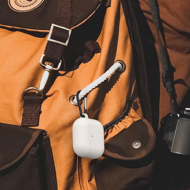 Geekria Silicone Case Cover Compatible with Apple AirPods 4 True Wireless Earbuds, Protective Earphones Skin Cover with Keychain Hook, Charging Port Accessible (Off-White) - Image 4