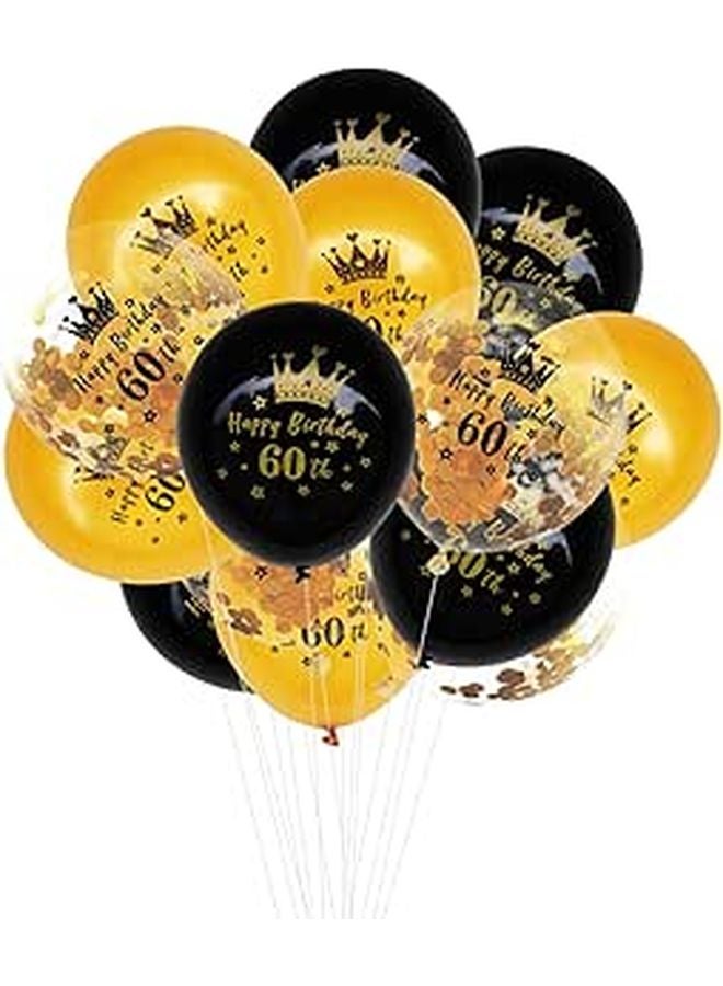 60th Birthday Balloons Set 15pcs with Number Printing and Confetti Decorations - Image 1