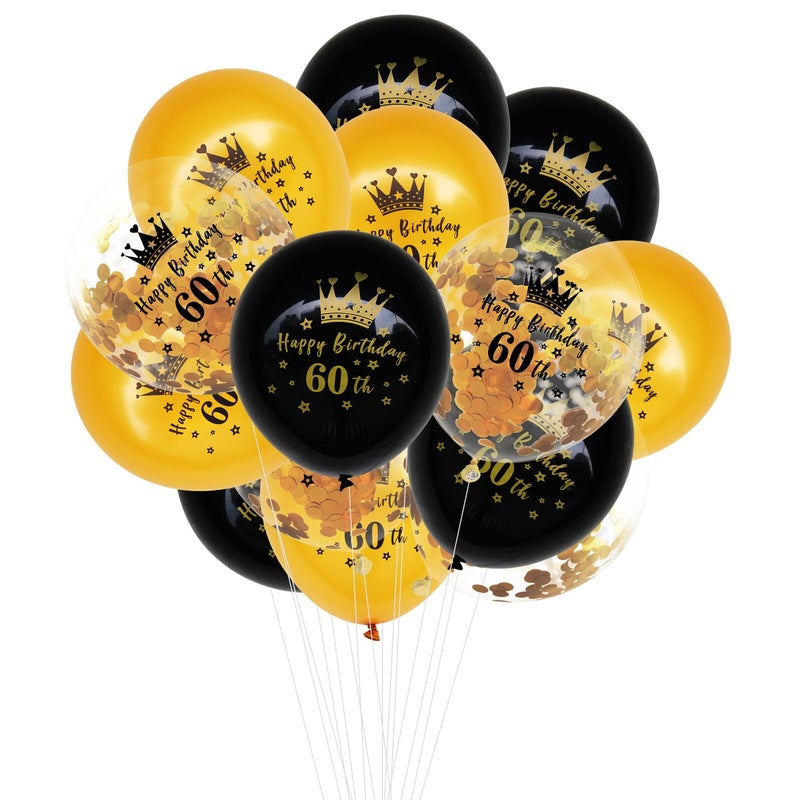 60th Birthday Balloons Set 15pcs with Number Printing and Confetti Decorations - Image 2