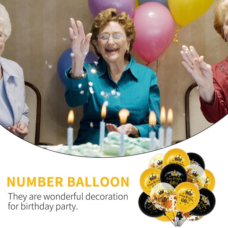 60th Birthday Balloons Set 15pcs with Number Printing and Confetti Decorations - Image 4