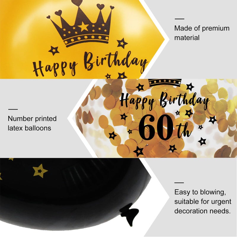 60th Birthday Balloons Set 15pcs with Number Printing and Confetti Decorations - Image 5