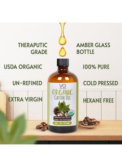 Pure Castor Oil Organic Cold Pressed Unrefined Glass Bottle-Usda Certified Organic Castor Oil Cold Pressed Glass Bottle For Castor Oil Pack Wrap-Castor Oil For Face,Hair Growth,Eyelashes,Eyebrows-16Oz