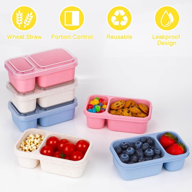DOSEWART 6Pack 2-Compartment Reusable Snack Containers with Lids, Wheat Straw Reusable Snack Packs for Meal Prep Food Storage On-the-Go Snacking - Image 4