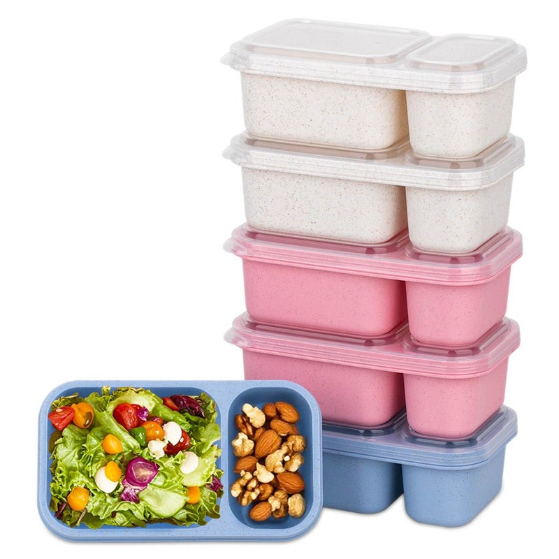 DOSEWART 6Pack 2-Compartment Reusable Snack Containers with Lids, Wheat Straw Reusable Snack Packs for Meal Prep Food Storage On-the-Go Snacking - Image 1