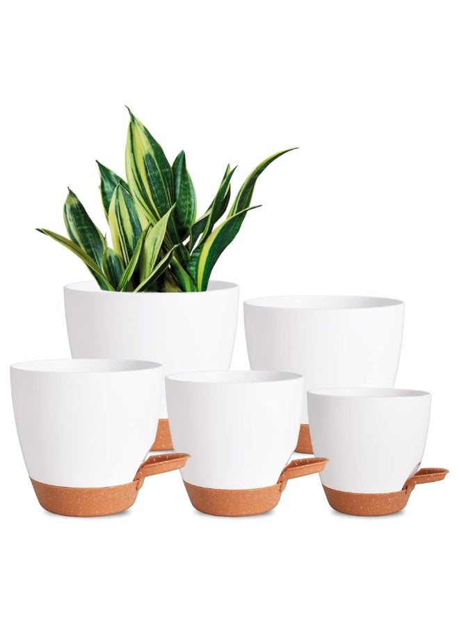 McDou 5Pack Self Watering Plant Pots for Lazy People, Plastic Flower Planters with Drainage Holes and Removable Saucers, for Houseplants,Indoor Outdoor Plants - Image 1
