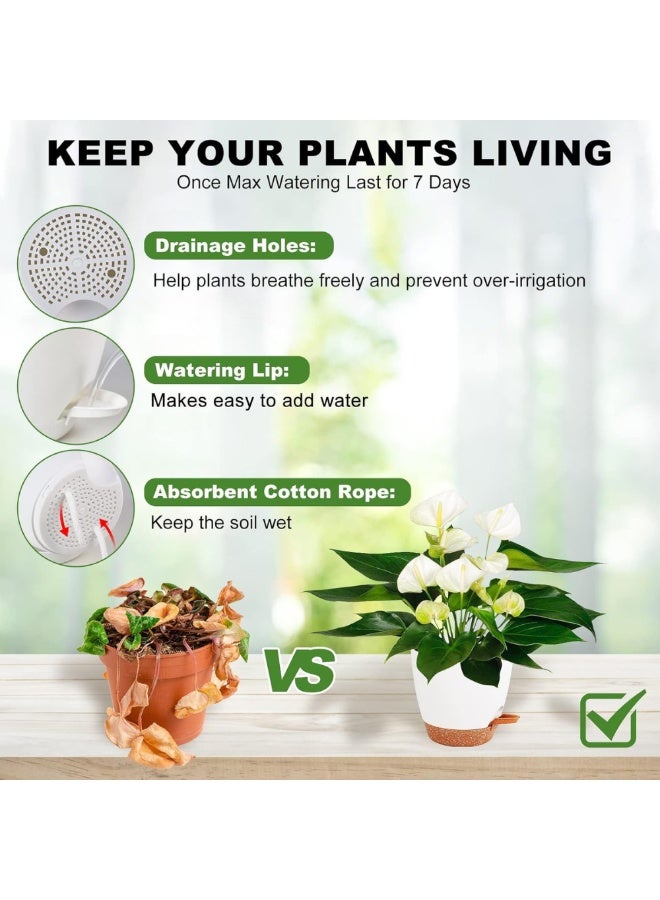 McDou 5Pack Self Watering Plant Pots for Lazy People, Plastic Flower Planters with Drainage Holes and Removable Saucers, for Houseplants,Indoor Outdoor Plants - Image 4