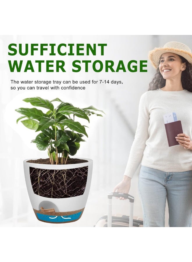 McDou 5Pack Self Watering Plant Pots for Lazy People, Plastic Flower Planters with Drainage Holes and Removable Saucers, for Houseplants,Indoor Outdoor Plants - Image 5