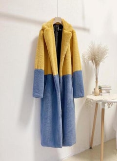 Women Contrast Color Mink Faux Fur Coat Turn Down Collar Winter Fur Lady Long Coat
