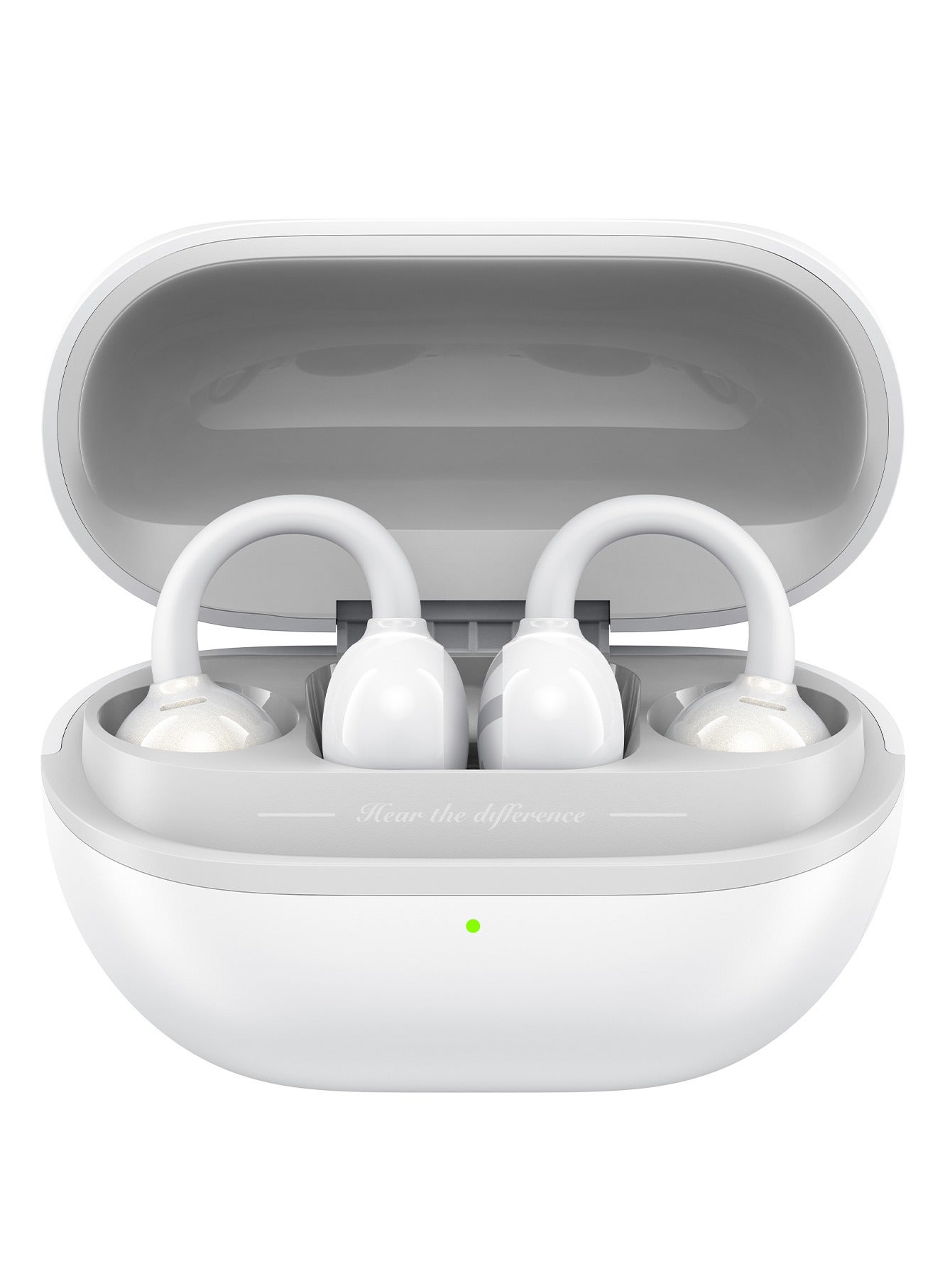 POP Clip Open Ear Earbuds, Bluetooth 5.4 Clip-On Headphones, Lightweight Comfort, AI Call Noise Cancellation with Dual Connection, Immersive Audio Wireless Earbuds, 30H, IPX5, App Control white