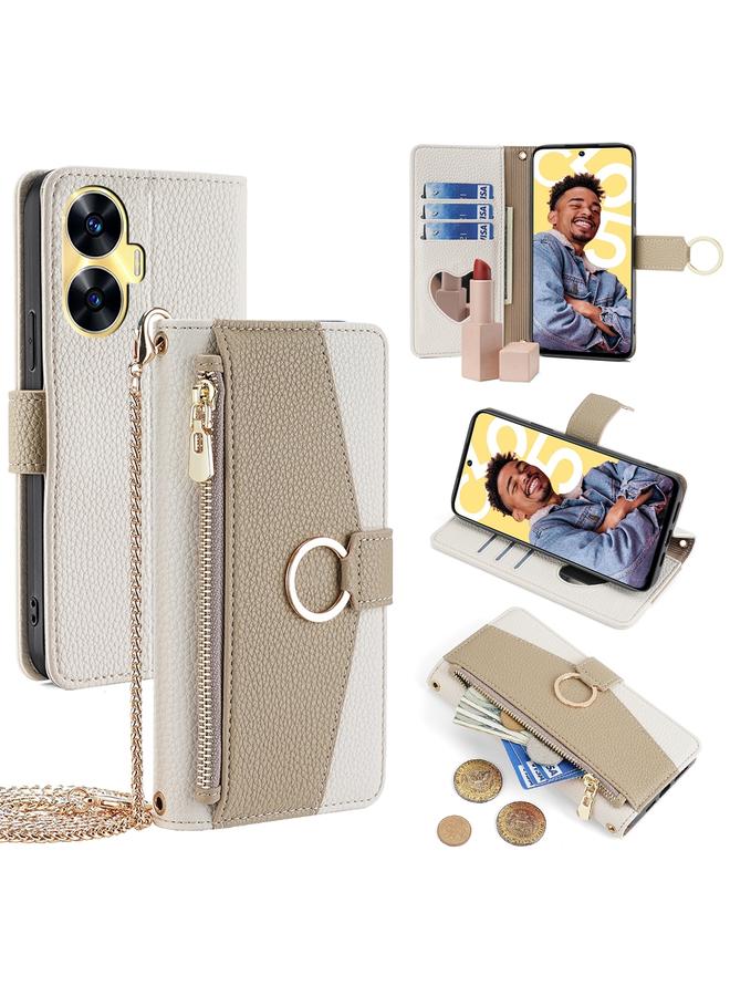 اس-توب جراب هاتف Realme C55 4G Crossbody مصنوع من الجلد بنسيج الليتشي - Image 1