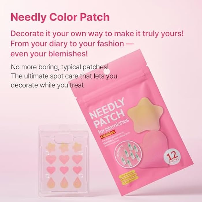 NEEDLY Patch for Blemishes Colorful, 12 Patches | Hydrocolloid Microdart Pimple Patch, Cute Star, Heart & Teardrop Micropoint Acne Patch for Early-Stage Zits and Deep Pimples, Korean Skin Care - Image 2