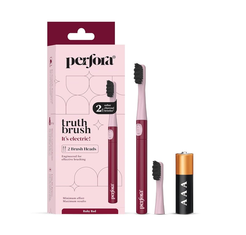 Perfora Electric Toothbrush For Men, Women & Kids With 2 Modes, 2 Brush Head, 24000 Strokes, 90 Days Battery Life | 1 Year Warranty - Ruby Red - Image 1