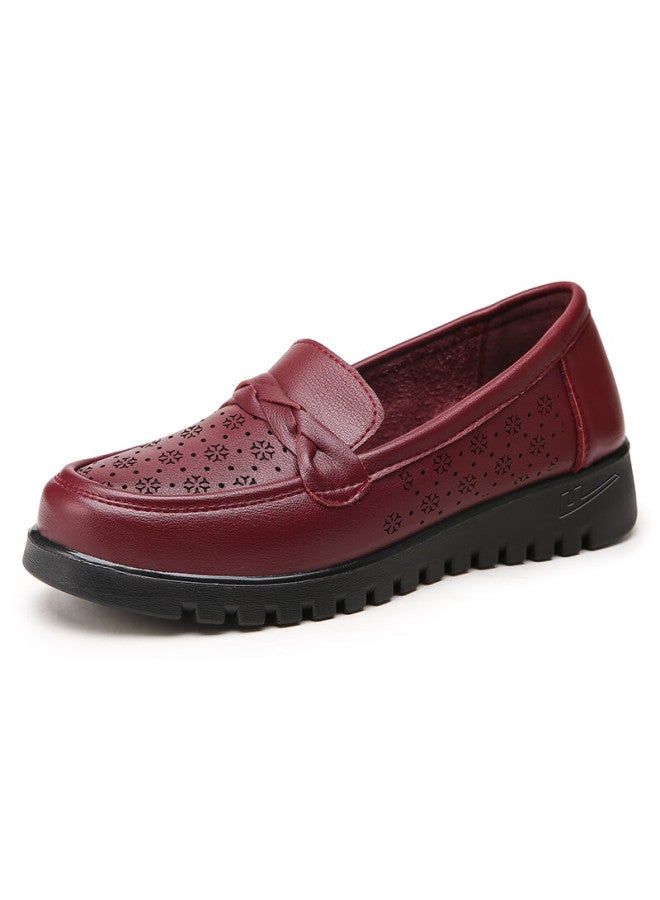 Pull Back Warrior Mom Shoes Middle-aged Summer Sandals Soft Sole Breathable Elderly Women's Leather Comfortable Non-slip 0093 Red Size 34 - Image 3