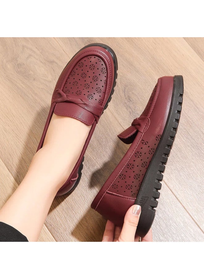 Pull Back Warrior Mom Shoes Middle-aged Summer Sandals Soft Sole Breathable Elderly Women's Leather Comfortable Non-slip 0093 Red Size 34 - Image 2
