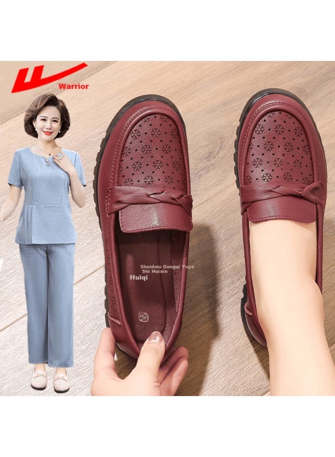 Pull Back Warrior Mom Shoes Middle-aged Summer Sandals Soft Sole Breathable Elderly Women's Leather Comfortable Non-slip 0093 Red Size 34 - Image 1