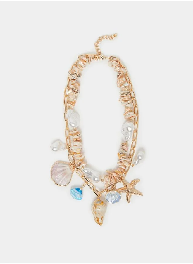 ستايلي Styli Faux Shell Drop Link Chain Necklace