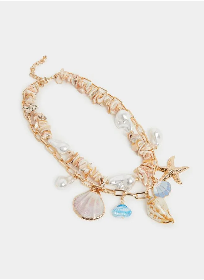 ستايلي Styli Faux Shell Drop Link Chain Necklace