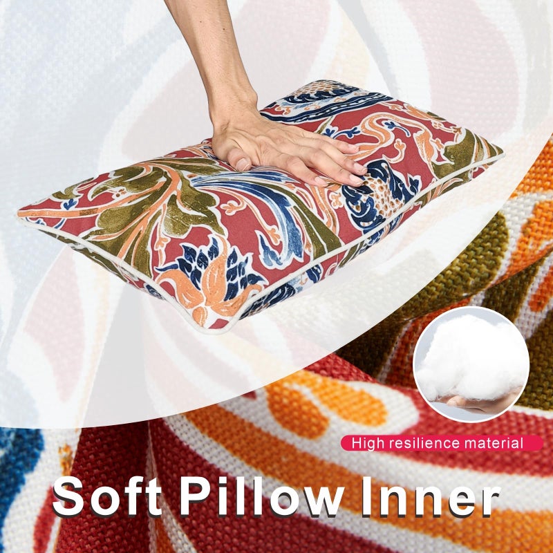 JMGBird Water-Resistant Outdoor Pillows Set of 2, 12x20 inch Durable Red with Pomegranate Flower Pattern Throw Pillows with Inserts for Patio Furniture - Image 3