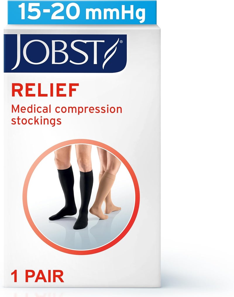 JOBST Relief Knee High Graduated Compression Socks, 15-20 mmHg, Open Toe, Silky Beige, Small - Image 2