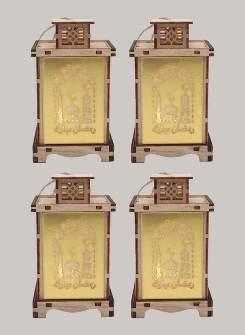 يوويل 4 قطع خشبية فانوس رمضان رمضان كريم ديكور ضوء العيد مصباح فانوس للاستخدام الداخلي والخارجي ديكور ضوء رمضان - Image 1