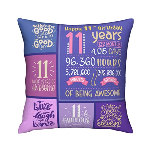 Skizbcw 11 Year Old Girl Birthday Gifts - 11th Birthday Decorations - Throw Pillow Covers 18 x 18 inch - Image 1