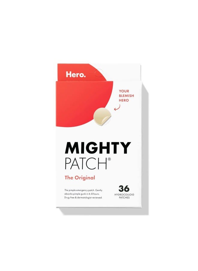 Mighty Patch ™ لاصقة أصلية من هيرو كوسميتيكس - لاصقة هيدروكوليد لعلاج حب الشباب لتغطية البثور والعيوب في الوجه والبشرة، صديقة للنباتيين ولم يتم اختبارها على الحيوانات (36 قطعة) - Image 1
