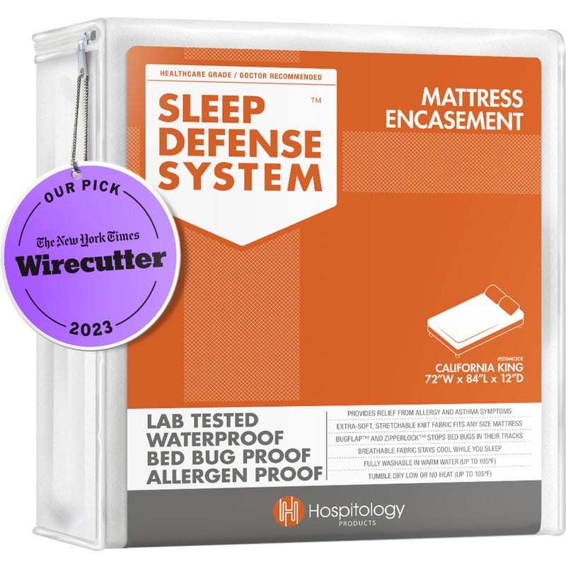HOSPITOLOGY PRODUCTS HOSPITOLOGY PRODUCTS Mattress Encasement  Zippered Bed Bug Dust Mite Proof Hypoallergenic  Sleep Defense System  California King  Waterproof  Stretchable  Standard 12 Depth  72 W x 84 L 