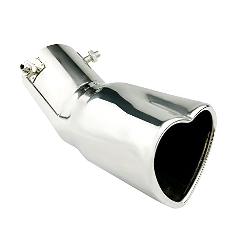 idain 25 inch Inlet Exhaust Tips Muffler TipStainless Steel Chrome HeartShaped Exhaust TipUniversal BoltOn Exhaust Muffler SilverCurved