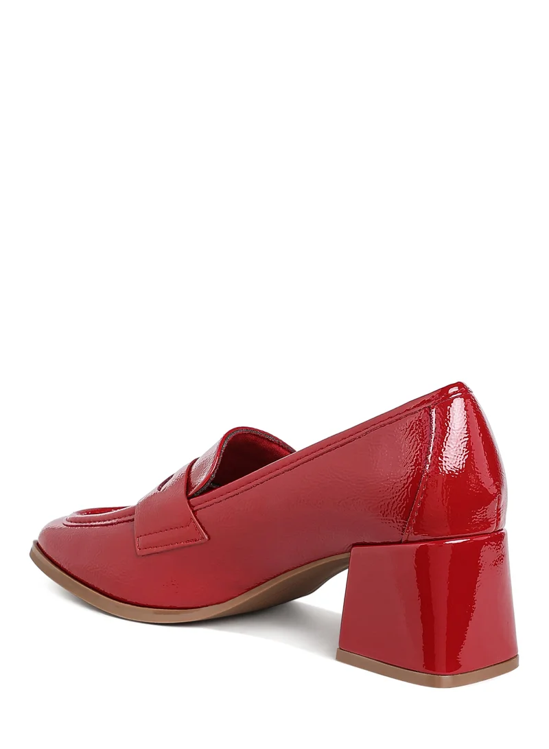 London Rag Penny Strap Block Heel Loafers in Burgundy
