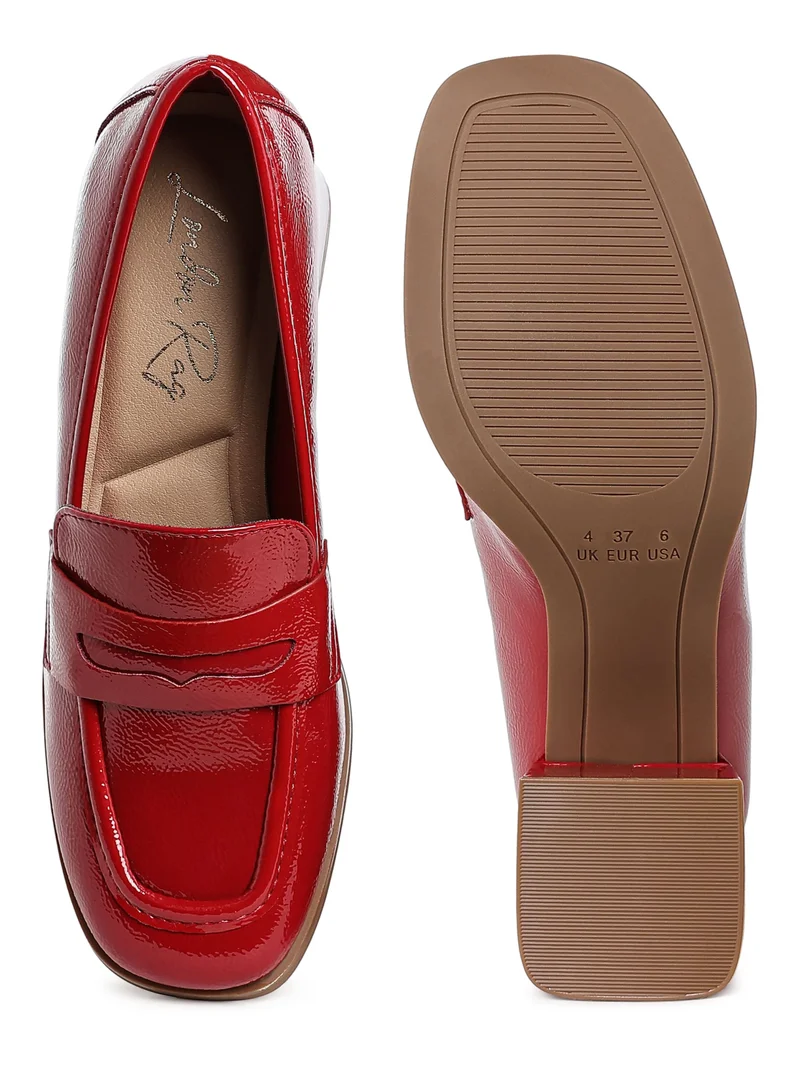 London Rag Penny Strap Block Heel Loafers in Burgundy
