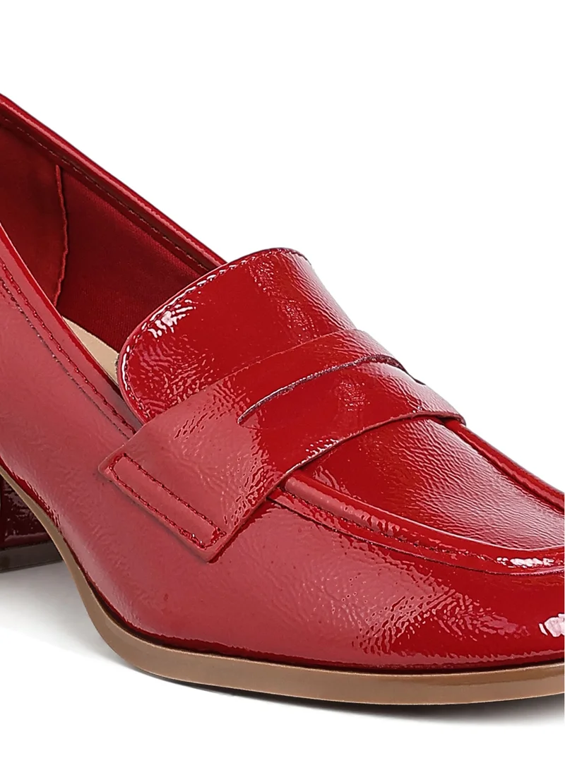 London Rag Penny Strap Block Heel Loafers in Burgundy