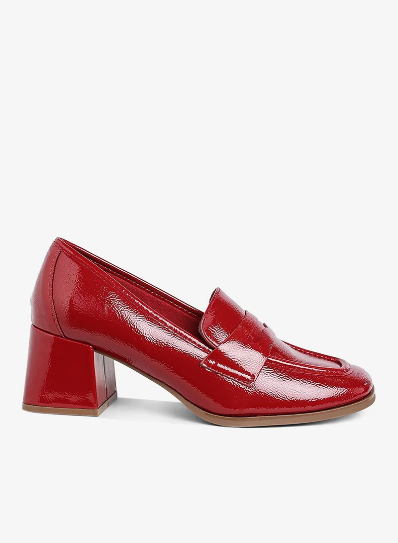 Penny Strap Block Heel Loafers in Burgundy