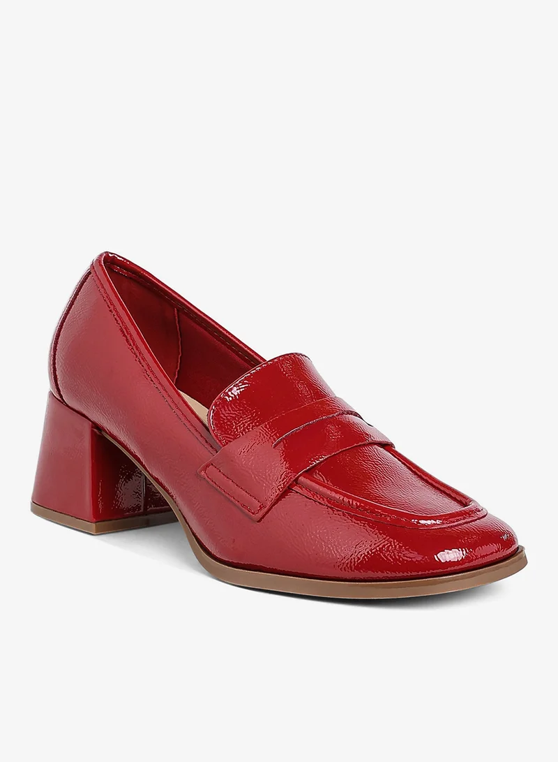London Rag Penny Strap Block Heel Loafers in Burgundy
