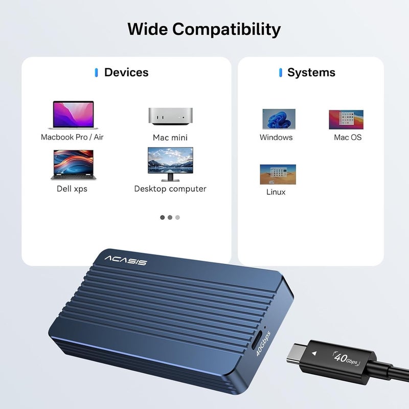 FREEGENE ACASIS 40Gbps M.2 NVMe SSD Enclosure, TBU 405 for M1 M2 Pro/Max, Compatible with 、USB4/USB3.2/3.1/3.0/2.0, M.2 Enclosure Support 2280/2260/2242/2230 (TBU405) - Image 5