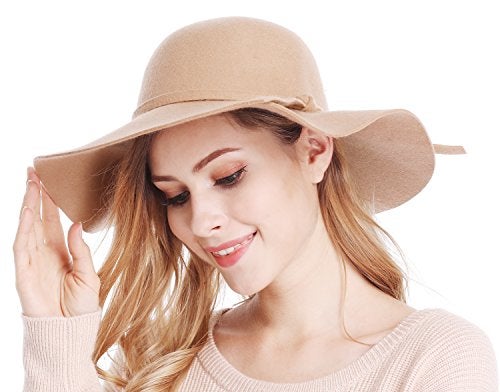 Bienvenu Women's Wide Brim Solid Color Wool Floppy Hat Camel - Image 1