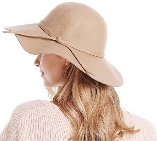 Bienvenu Women's Wide Brim Solid Color Wool Floppy Hat Camel - Image 5