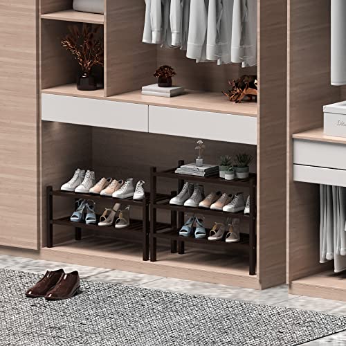 ROMGUAR CRAFT 2 Tier (Thick) Bamboo Shoe Rack for Closet Free Standing Wood Shoe Shelf for Entryway Small Space Stackable 27"x12"x14" (Black Brown) - Image 3