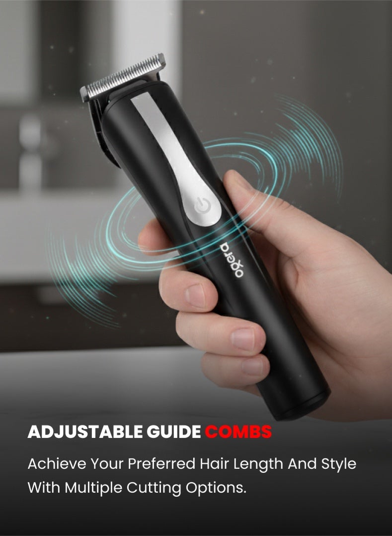 أوجيرا طقم عناية شخصية قابل لإعادة الشحن 18 في 1 | ماكينة حلاقة متعددة الوظائف الكل في واحد | شفرات دقيقة من الستانلس ستيل | ملحقات للّحية والأنف والأذن والجسم | أمشاط قابلة للتعديل | بطارية تدوم طويلاً ومحرك منخفض الضجيج | موديل OG2001HT | أسود - Image 3